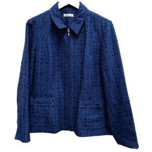 Coldwater Creek Womens Jacket Sz 16 Blue Tweed Carrier Academia Office Full Zip